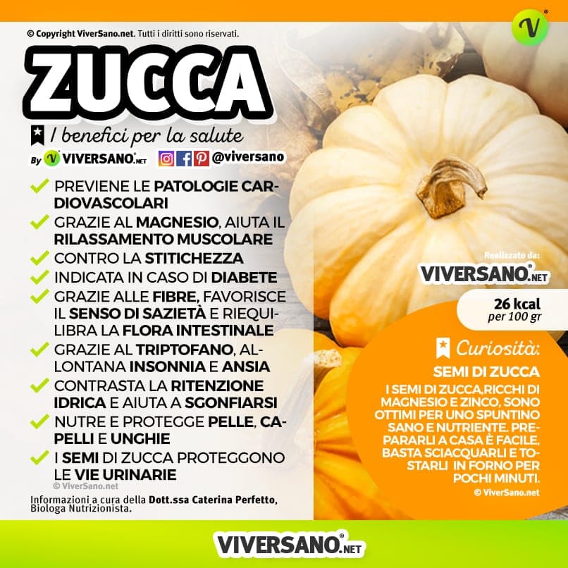 Infografica che mostra i benefici della zucca