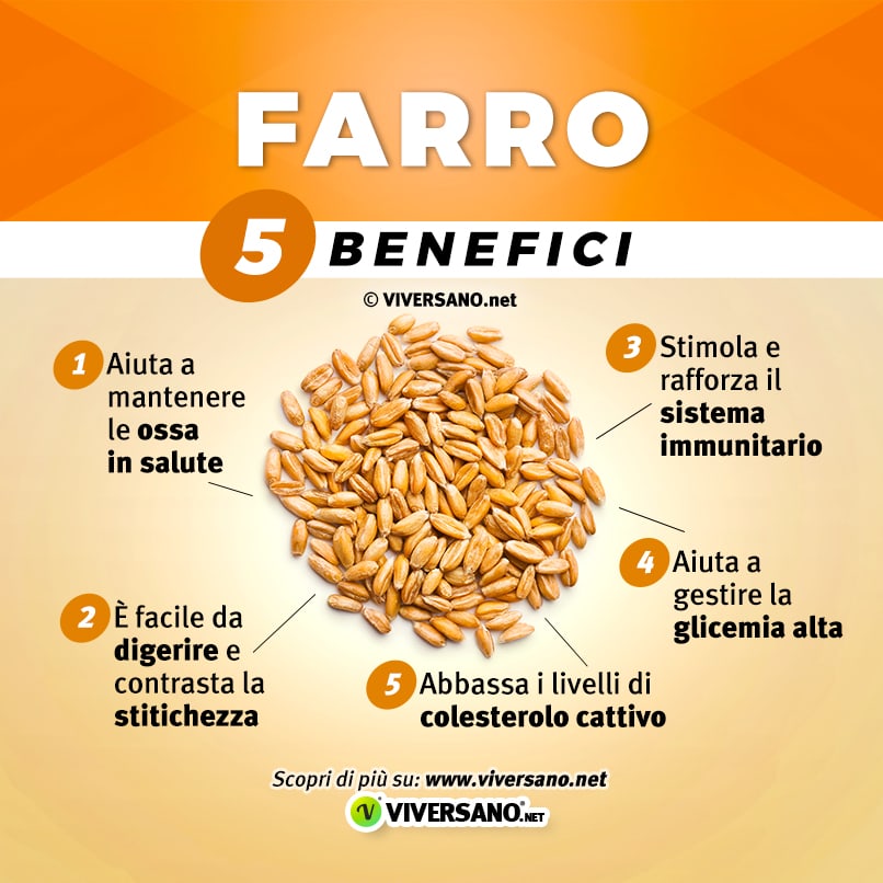 Infografica su 5 benefici del farro