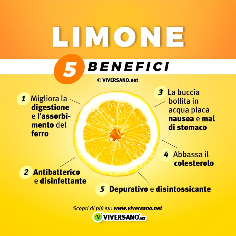 Infografica su 5 benefici del limone