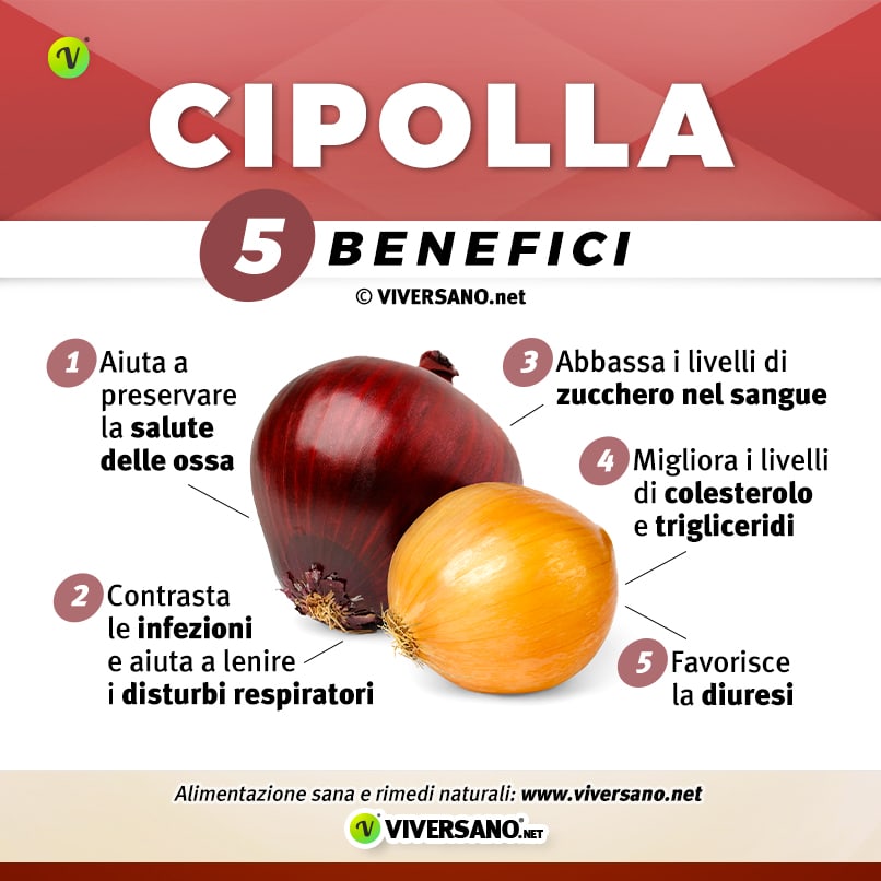 Infografica su 5 benefici della cipolla
