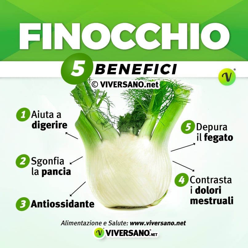 Infografica su 5 benefici del finocchio