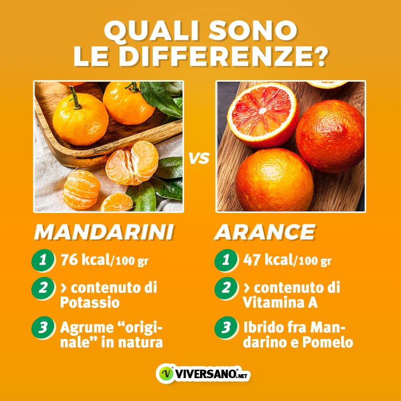Infografica su 3 differenze tra mandarini e arance