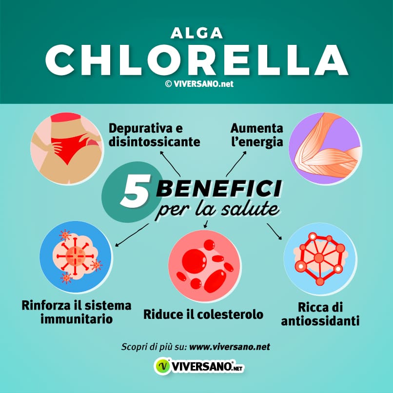 Infografica su 5 benefici della clorella