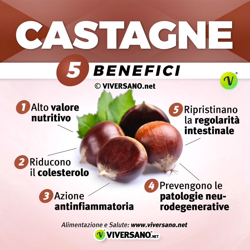 infografica su 5 benefici delle castagne