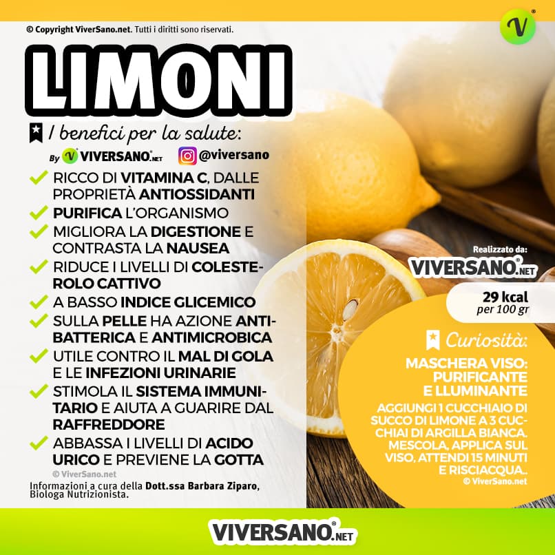 Infografica con i benefici del limone