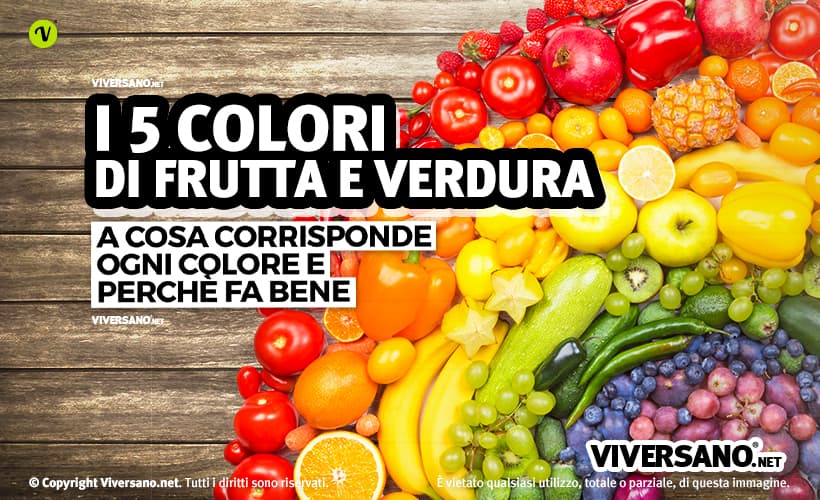 Immagine di frutta e verdura suddivisa in base al colore