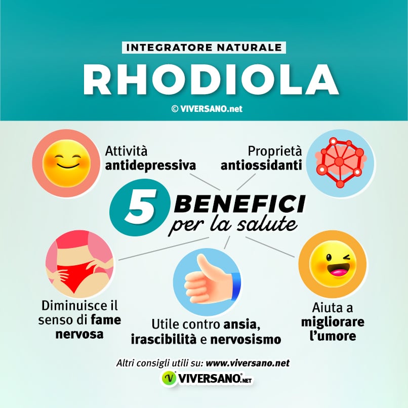 Infografica su 5 benefici della rodiola