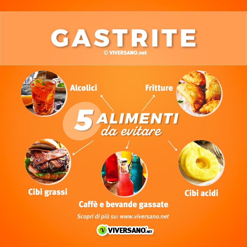 Infografica su 5 alimenti da evitare con la gastrite