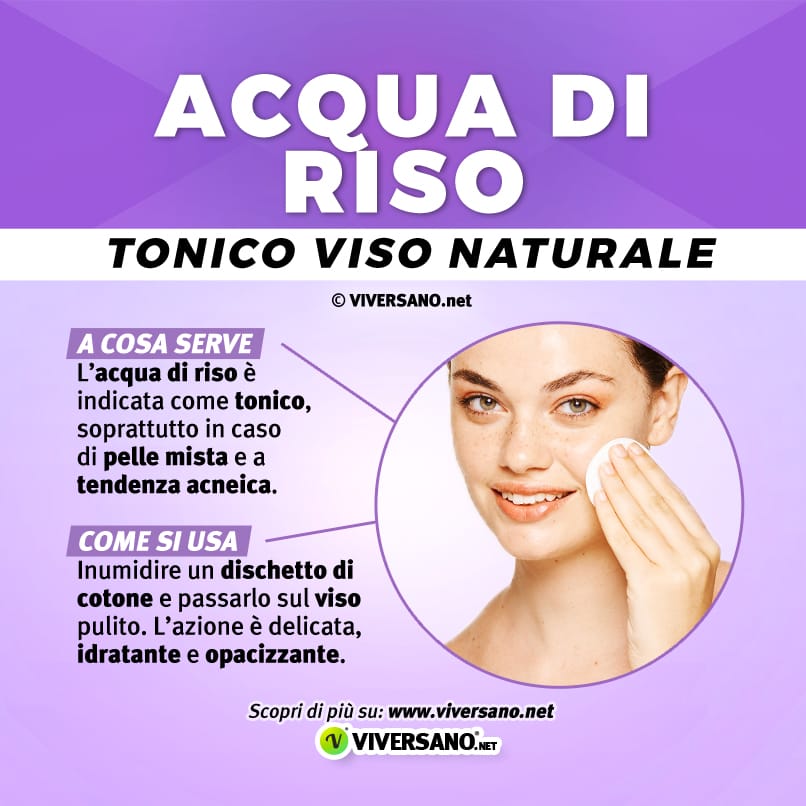 Infografica su come usare acqua di riso come tonico