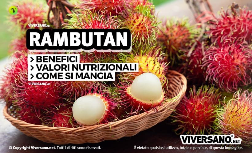 Frutto del rambutan aperto dentro un cesto