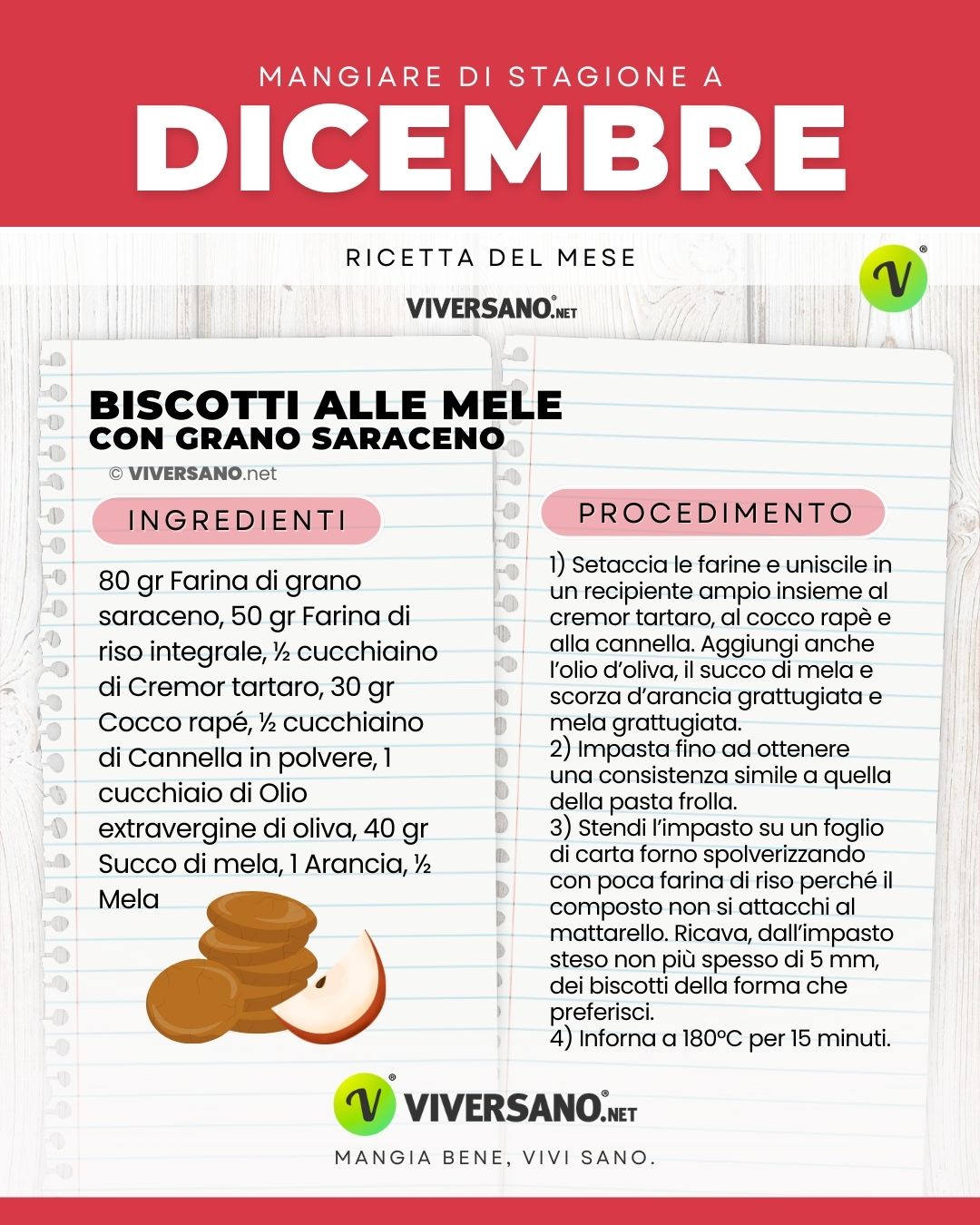 Ricetta: biscotti sani mele e grano saraceno